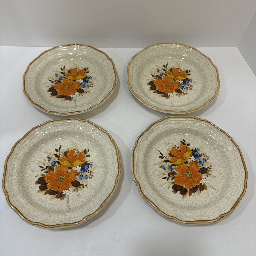 4 Vintage Mikasa Garden Club Flowerfest 8" Salad Plates EC 452 Japan Retro